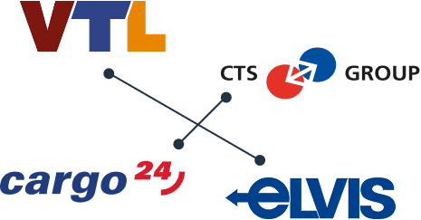 Logocollage der Speditionsnetzwerke VTL, Cargo24, CTS Group und ELVIS