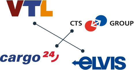 Logocollage der Speditionsnetzwerke VTL, Cargo24, CTS Group und ELVIS